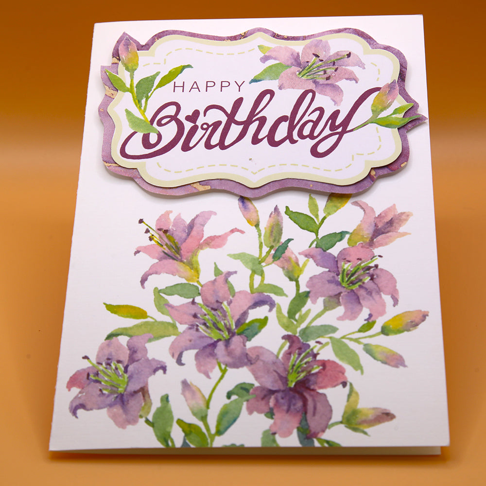 "Purple Lily Birthday Wishes" Greeting Card