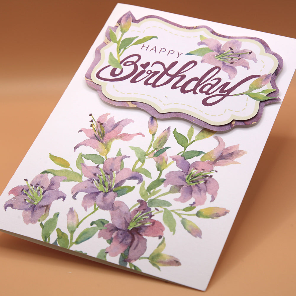 "Purple Lily Birthday Wishes" Greeting Card