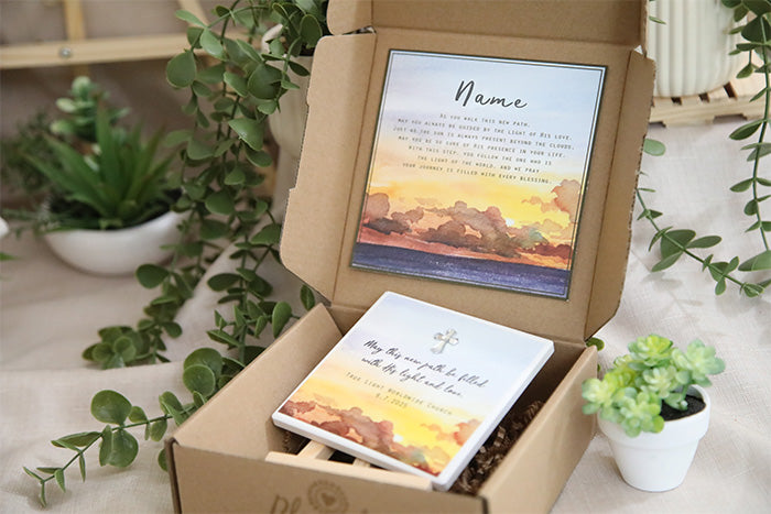 Walking in His Light – Baptism Keepsake Tile Gift Set