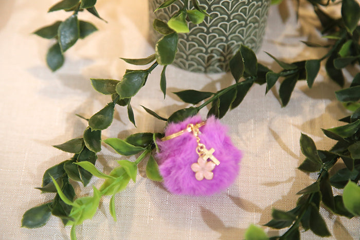 Pom Pom Keychain with Daisy & Cross