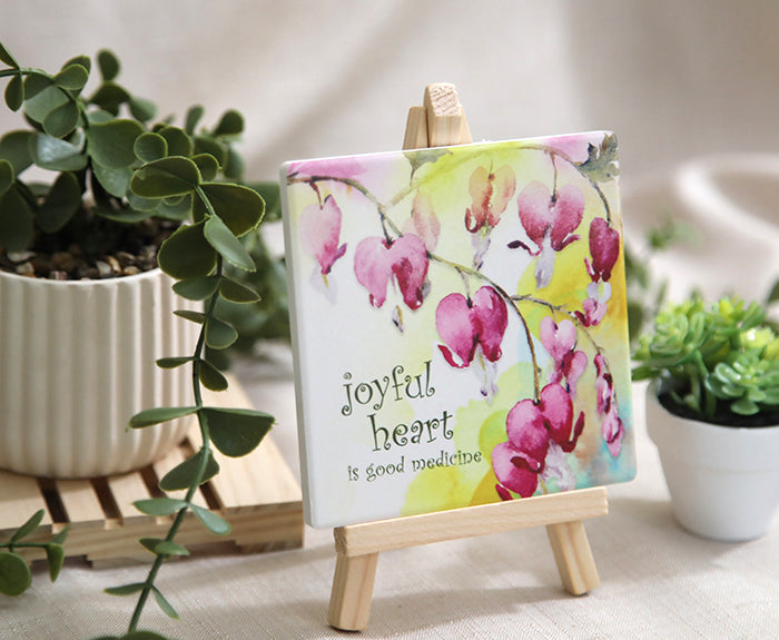 “Cheerful Heart Blooms" Coaster & Easel Set