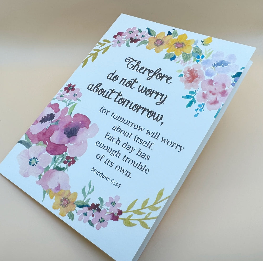 "Do Not Worry" Floral Wreath Card: Trust in Today