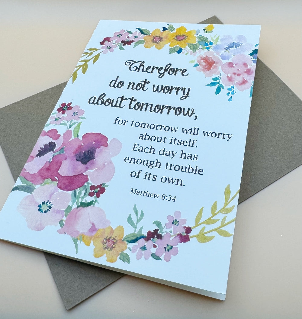 "Do Not Worry" Floral Wreath Card: Trust in Today