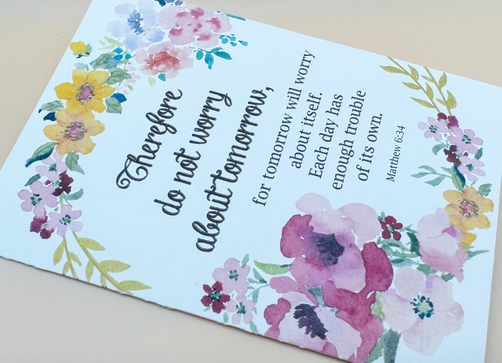 "Do Not Worry" Floral Wreath Card: Trust in Today