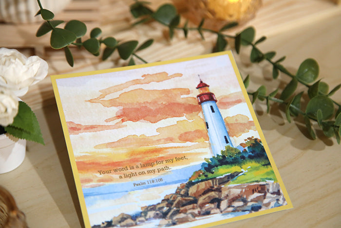 Lighthouse Sunset Notecard: Your Guiding Light