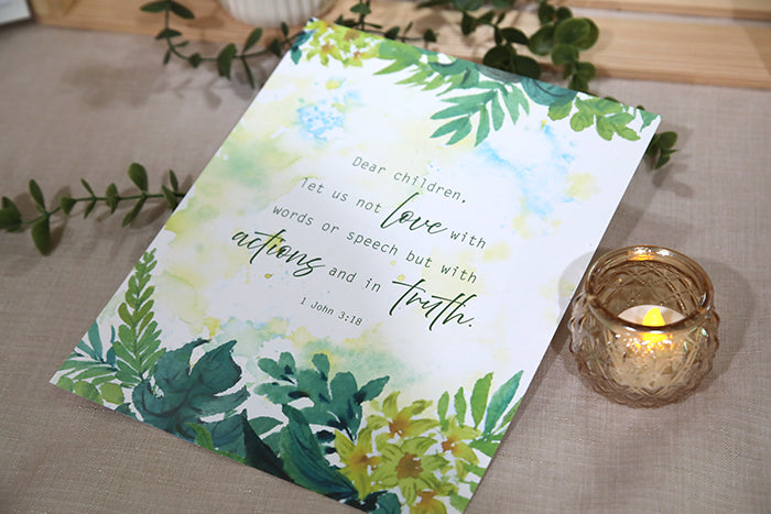 "Actions and in Truth" — 1 John 3:18 Botanical Art Print