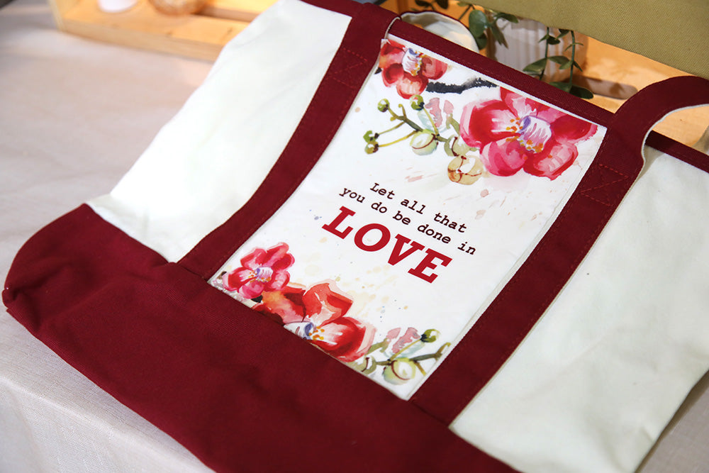 Do Everything in Love Burgundy Tote