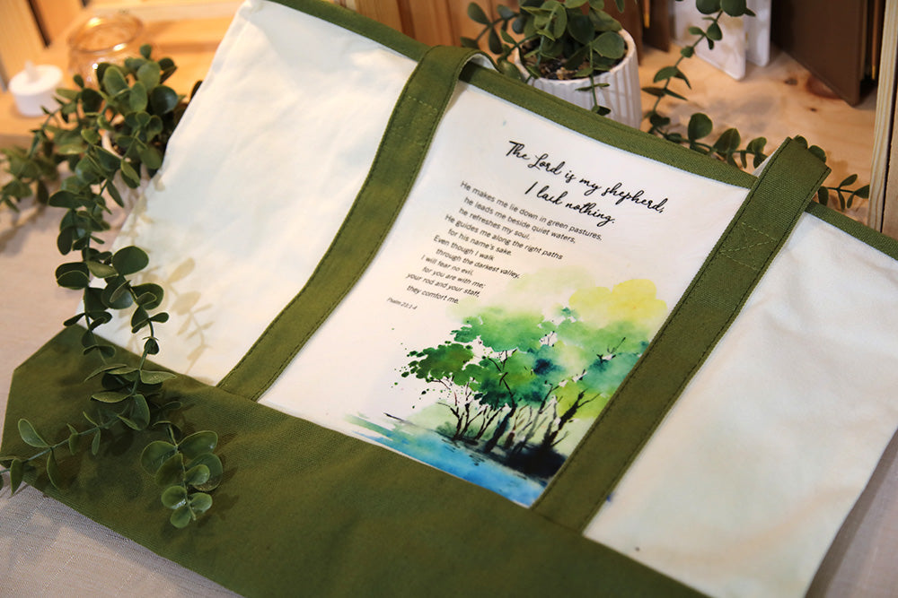 Beside Quiet Waters: Psalm 23 Tote Bag