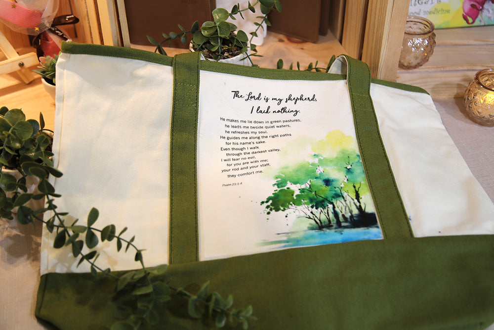 Beside Quiet Waters: Psalm 23 Tote Bag