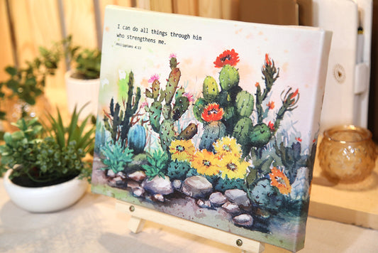 Desert Bloom: Cactus Watercolor Canvas Print