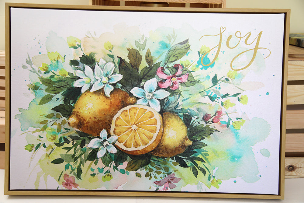 Joy (Lemon) in Bloom: 24x16 Wooden Framed Canvas Print
