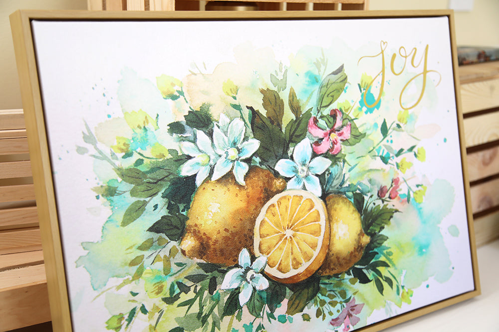 Joy (Lemon) in Bloom: 24x16 Wooden Framed Canvas Print