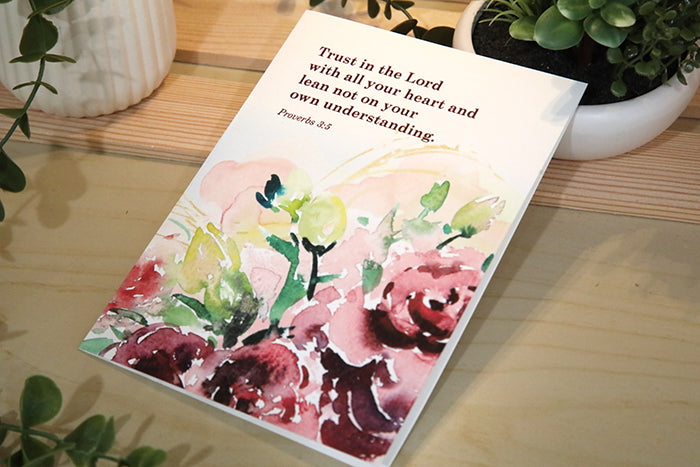 Heart of Trust: Proverbs 3:5 Burgundy Rose Card