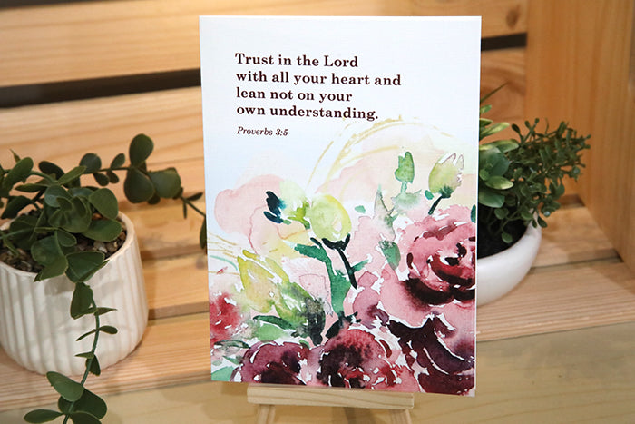 Heart of Trust: Proverbs 3:5 Burgundy Rose Card
