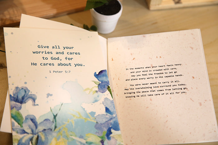 He Cares for You: 1 Peter 5:7 Blue Iris Card