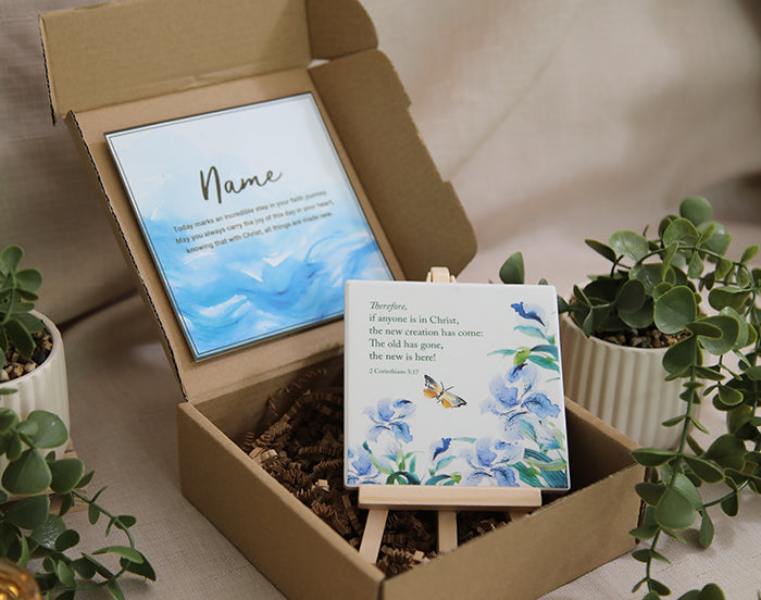 New Life in Bloom – Baptism Keepsake Tile Gift Set