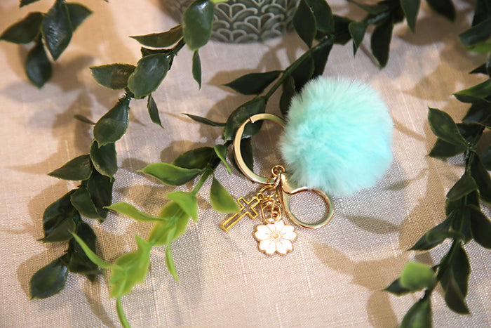 Pom Pom Keychain with Daisy & Cross