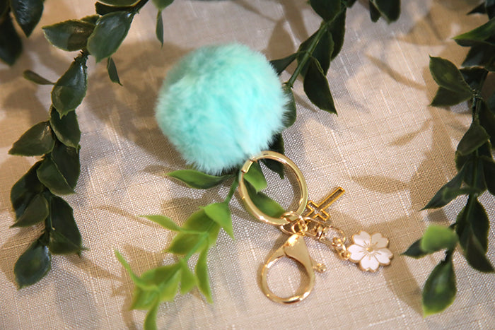Pom Pom Keychain with Daisy & Cross