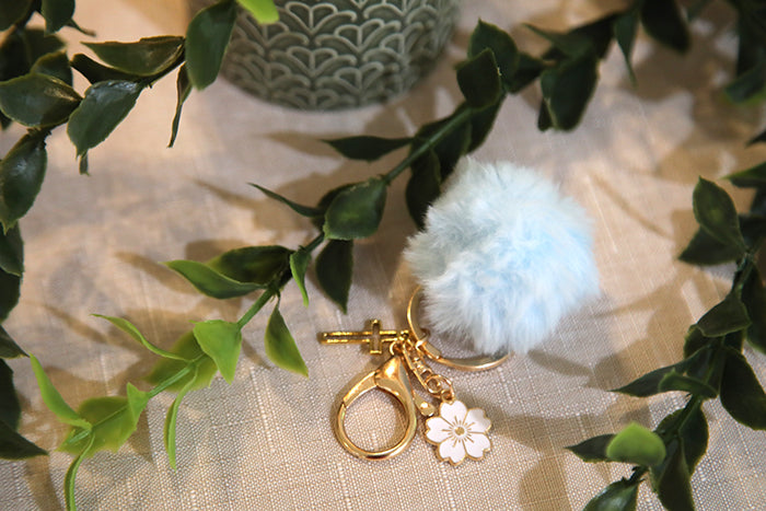 Pom Pom Keychain with Daisy & Cross