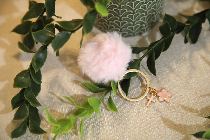 Pom Pom Keychain with Daisy & Cross