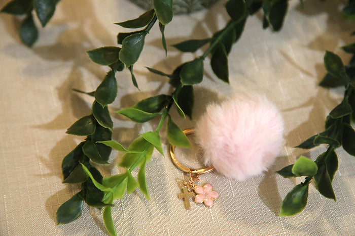 Pom Pom Keychain with Daisy & Cross