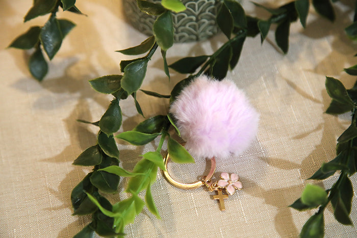 Pom Pom Keychain with Daisy & Cross