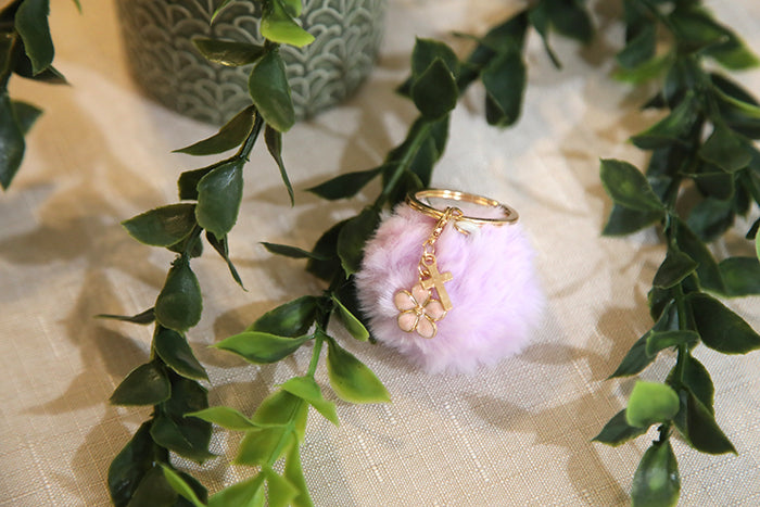 Pom Pom Keychain with Daisy & Cross