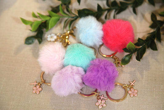 Pom Pom Keychain with Daisy & Cross