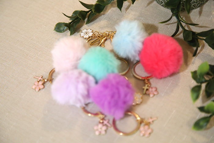 Pom Pom Keychain with Daisy & Cross