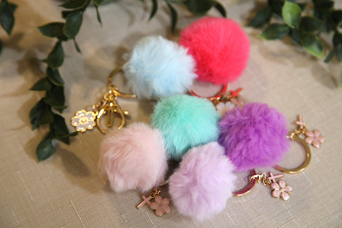 Pom Pom Keychain with Daisy & Cross