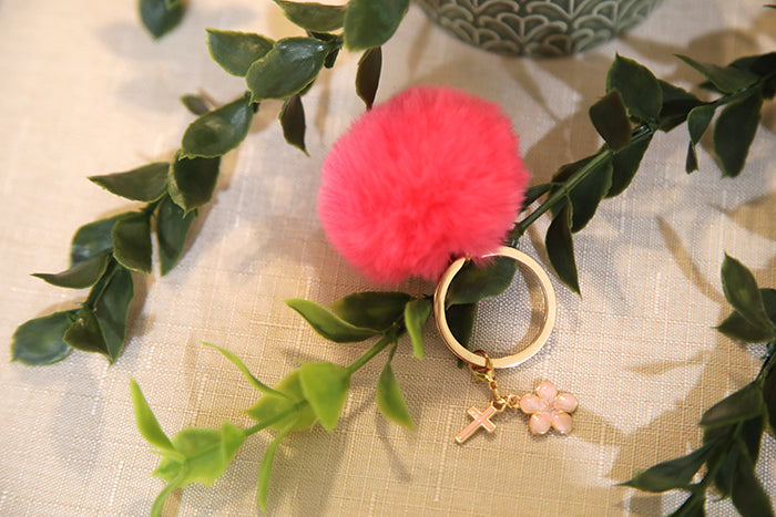 Pom Pom Keychain with Daisy & Cross