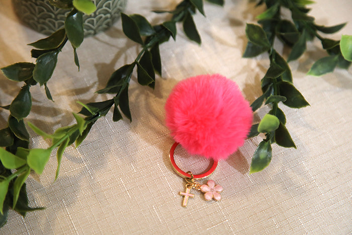 Pom Pom Keychain with Daisy & Cross