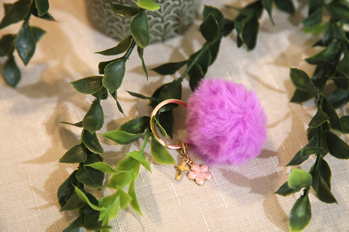Pom Pom Keychain with Daisy & Cross
