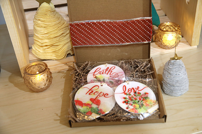 Faith, Hope, & Love Acrylic Ornament Set