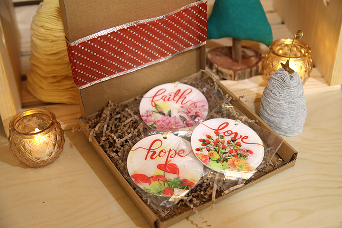 Faith, Hope, & Love Acrylic Ornament Set