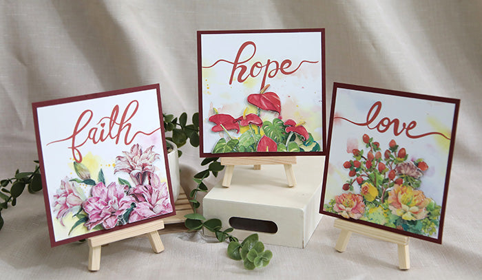The "Faith, Hope, and Love" Watercolor Calligraphy 3D Card Set