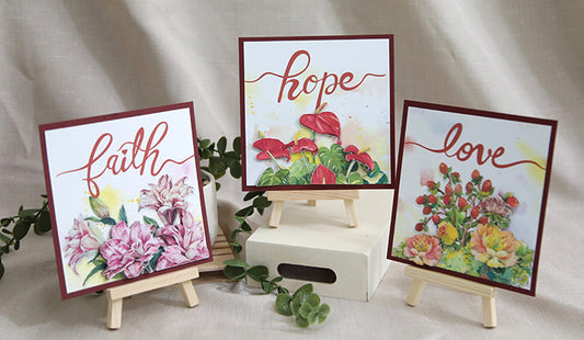 The "Faith, Hope, and Love" Watercolor Calligraphy 3D Card Set