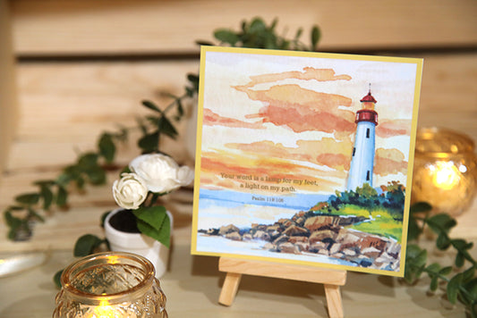 Lighthouse Sunset Notecard: Your Guiding Light