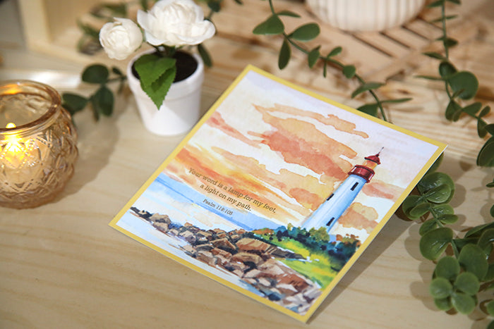 Lighthouse Sunset Notecard: Your Guiding Light